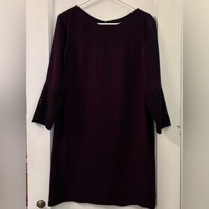 French Connection Navy Sheath Dress with Lace Bell Sleeves